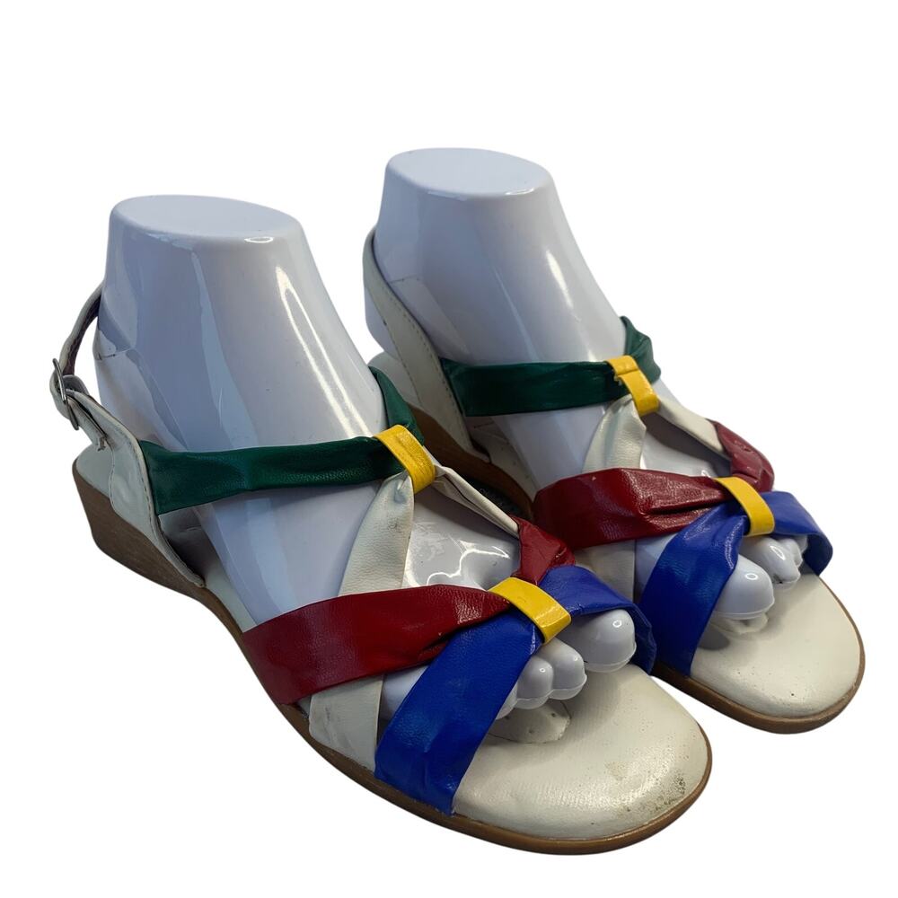 VTG Sofwear Multicolor Primary Slingback 80s Beach Sandals Colorblock Womens 7
